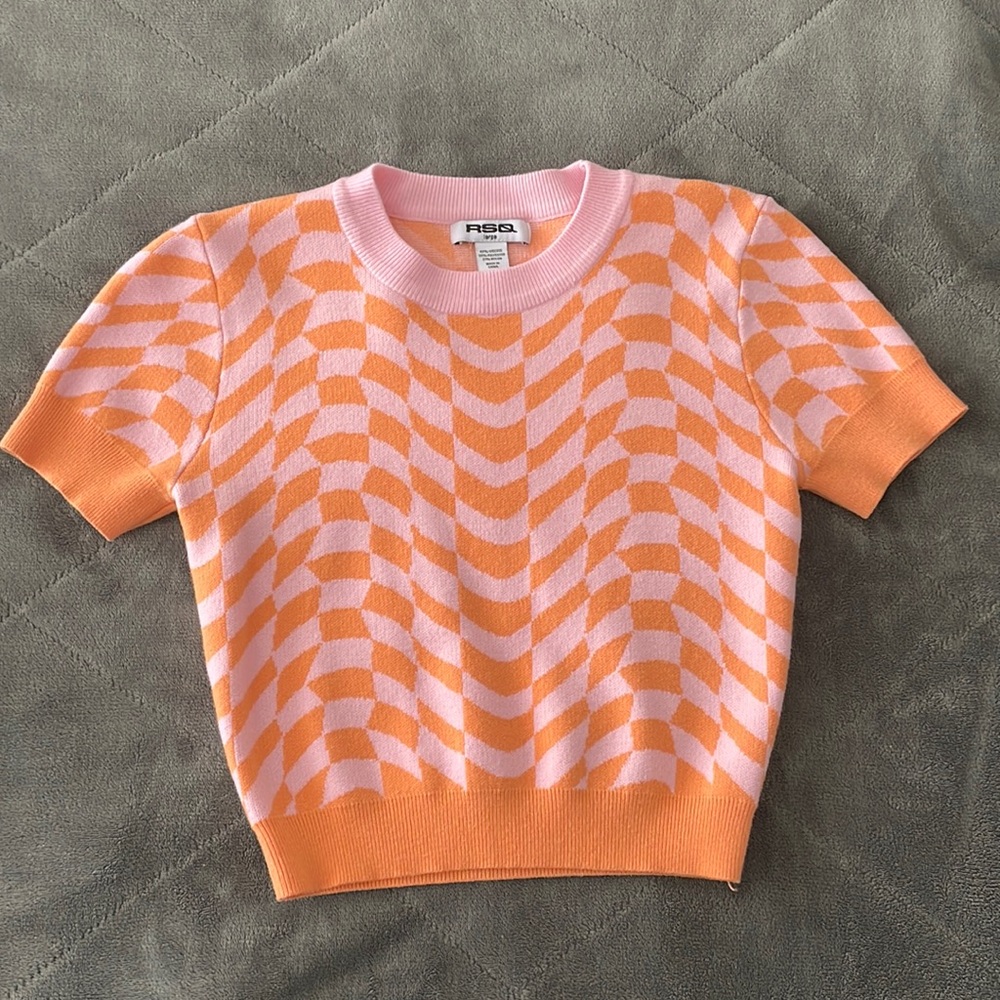 Checkered Sweater Top 🧡🩷